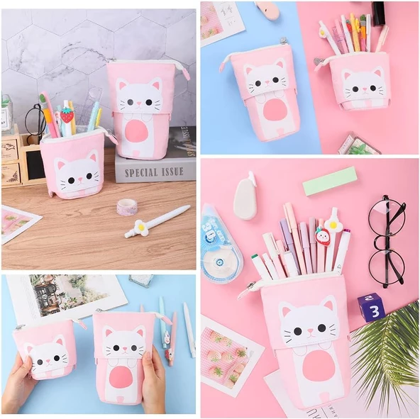 Valkyrie Sevimli Kedi Uzayabilen Teleskopik Kalem Kutu Makyaj Çantası Çok Amaçlı Çanta - 8