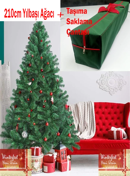 Winterfest Yılbaşı Çam Ağacı 210 Cm 800 Gür Dallı Taşıma Çantalı