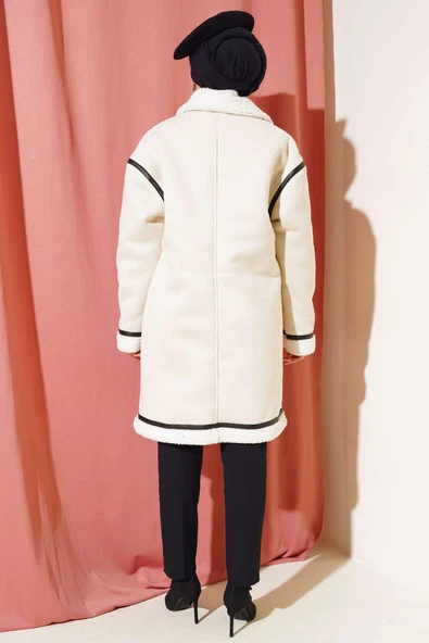 İçi Kürklü Deri Detaylı Süet Kaban Taş - Resim 3