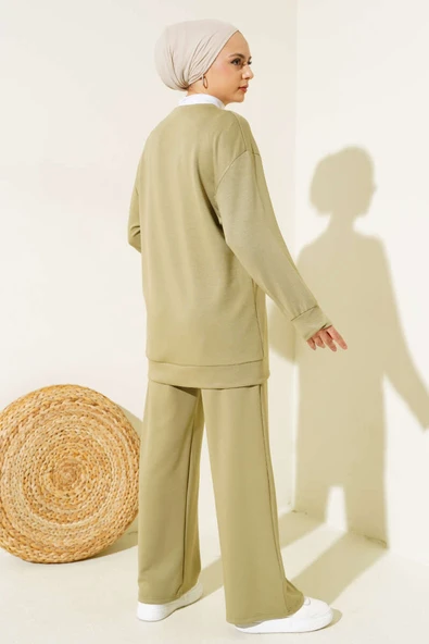 Önü Çımalı Tunik İkili Takım Çağla Yeşili - Resim 3
