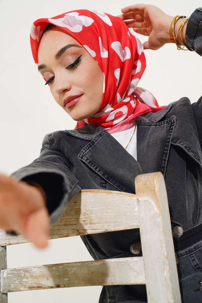 Leopar Desen Şeritli Soft Eşarp Alizarin - Resim 2