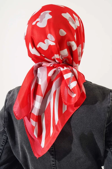 Leopar Desen Şeritli Soft Eşarp Alizarin - Resim 3