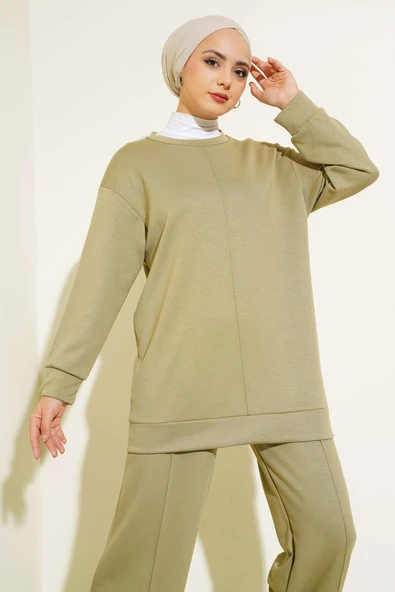 Önü Çımalı Tunik İkili Takım Çağla Yeşili - Resim 2