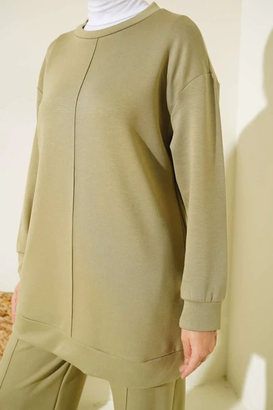 Önü Çımalı Tunik İkili Takım Çağla Yeşili - Resim 4