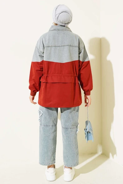 Kot Garnili Bel Tünelli Ceket Nar Çiçeği - 3