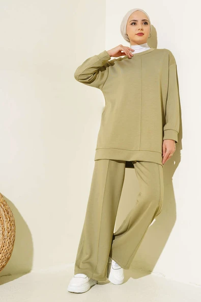 Önü Çımalı Tunik İkili Takım Çağla Yeşili ürün görseli 1