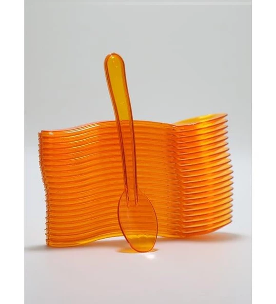 Plastik Şeffaf Turuncu Sup Kaşık - Tatlı Dondurma Kaşığı - 12.5 Cm. - 50 Adetlik 3 Paket - 4
