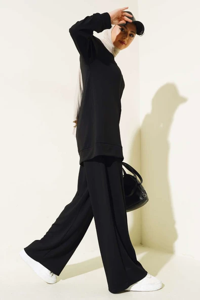 Önü Çımalı Tunik İkili Takım Siyah ürün görseli 1