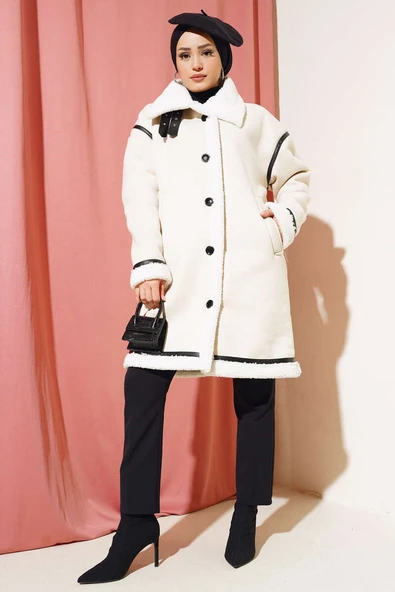 İçi Kürklü Deri Detaylı Süet Kaban Taş ürün görseli 1