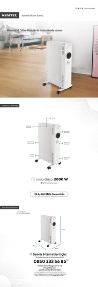 Kumtel Öl-Radyator 1225S - 9 Petekli Beyaz Isıtıcı 2000W (TEŞHİR) - 6