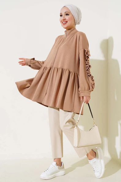 Loyşa Kol Fırfırlı Hırka Camel - 2