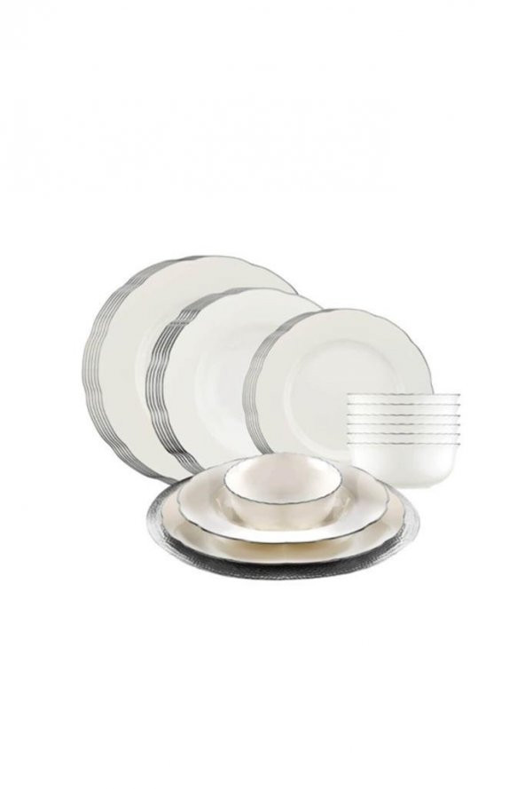 Kütahya Porselen Bone Olympos 24 Parça Platin Fileli Yemek Takımı