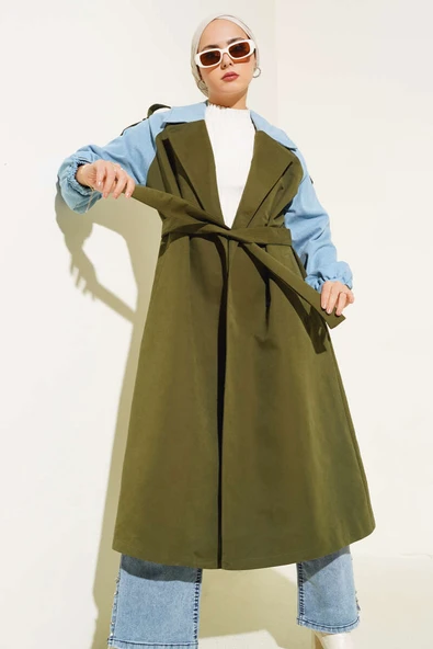 Kolu Kot Garnili Trençkot Haki ürün görseli 1