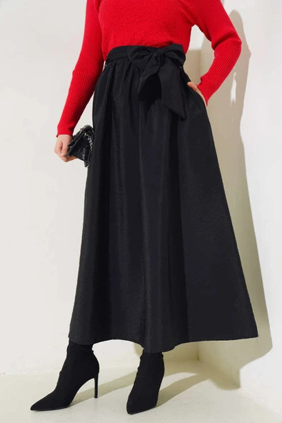 Kuşaklı Çan Etek Siyah - Resim 2