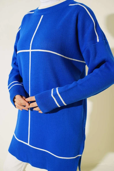 Çizgi Detaylı Basic Triko Tunik Saks - Resim 4