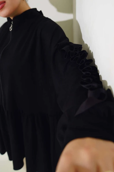 Loyşa Kol Fırfırlı Hırka Siyah - 4