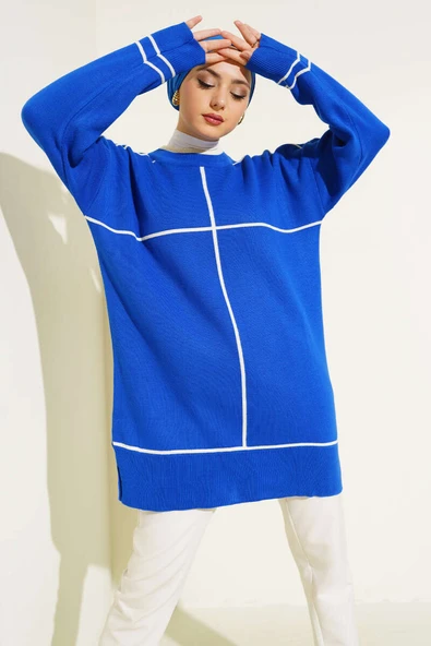 Çizgi Detaylı Basic Triko Tunik Saks ürün görseli