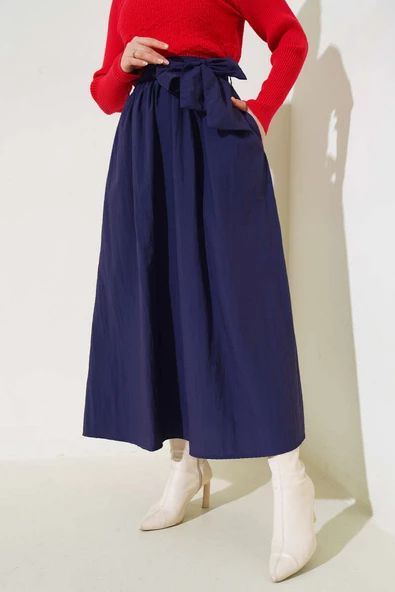 Kuşaklı Çan Etek Lacivert - Resim 2