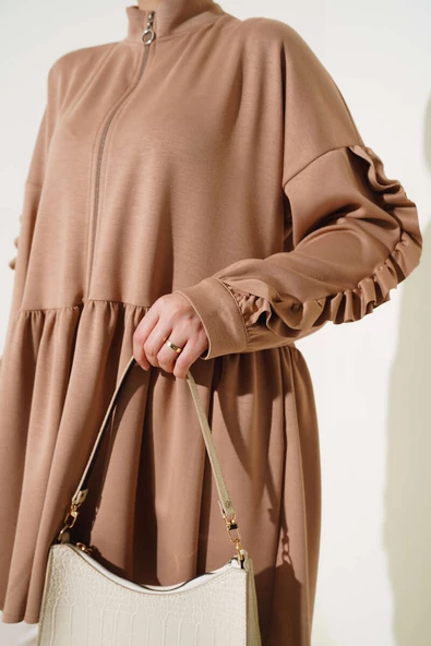 Loyşa Kol Fırfırlı Hırka Camel - 4