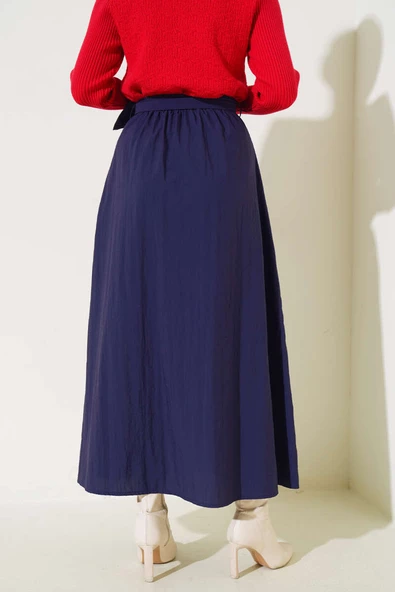 Kuşaklı Çan Etek Lacivert - Resim 3