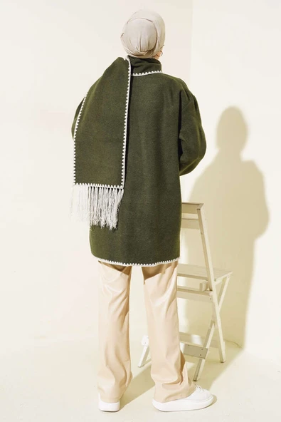 Midye Dikişli Atkılı Ceket Haki - 3