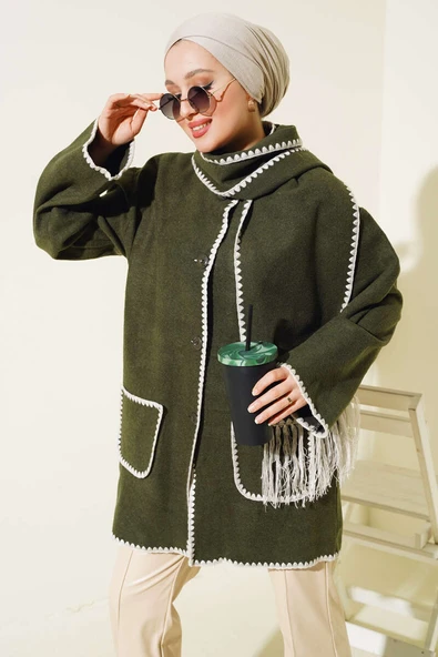 Midye Dikişli Atkılı Ceket Haki