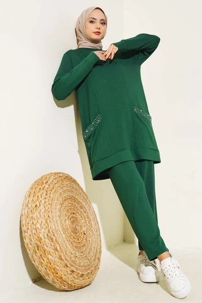 Cebi Taş Süslemeli İkili Takım Zümrüt ürün görseli 1