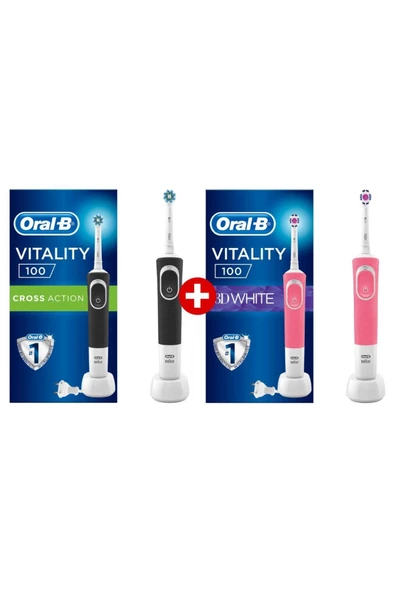 Oral-B Vitality D100 Siyah Cross Action + Pembe 3D White Şarjlı Diş Fırçası