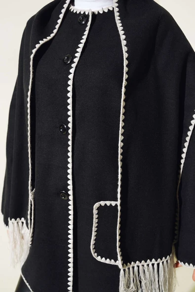 Midye Dikişli Atkılı Ceket Siyah - 4