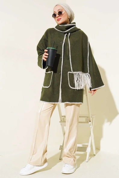 Midye Dikişli Atkılı Ceket Haki - 2