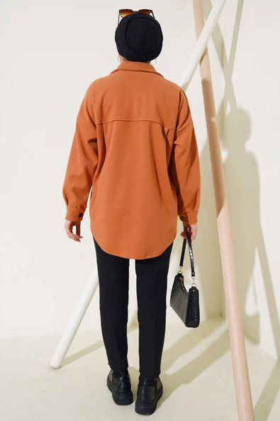 Çift Göğüs Cepli Düğmeli Ceket Kiremit - Resim 3