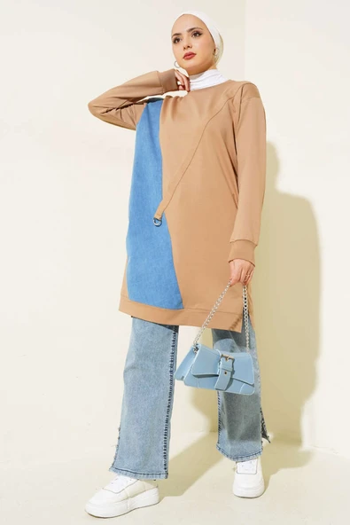 Kot Garni Detaylı Tunik Latte - Resim 2