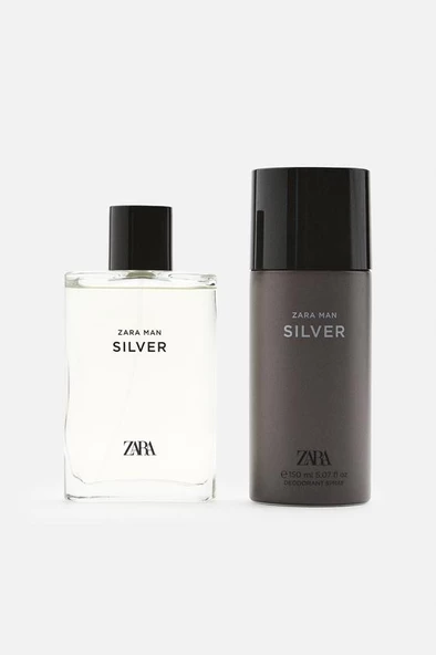 ZARA MAN SILVER EDT 90ML (3.04 FL OZ) + DEODORANT SPRAY EDC 150ML (5.07 FL OZ)