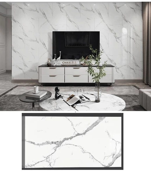 Renkli Duvarlar BS1763 60x30cm Shiny Net Gri Mermer Desenli  Yapışkanlı Karavan Prefabrik Banyo Duvar Kaplama Paneli - Resim 4