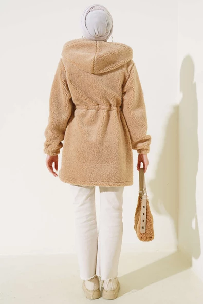Bel Tünelli Lastikli Peluş Hırka Camel - 3