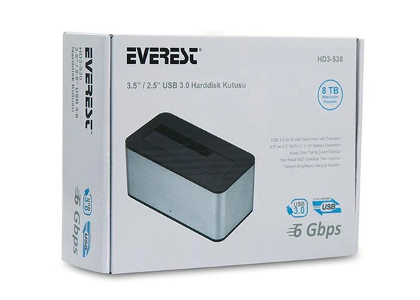 Everest HD3-530 2.5/3.5 USB3.0 6Gbps/UASP 4TB/6TB/8TB Docking Harddisk Kutusu - 6