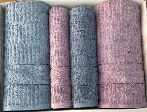 Royam By İdo %100 Pamuklu 4 Parça Banyo Havlu Seti Çeyizlik Kutulu