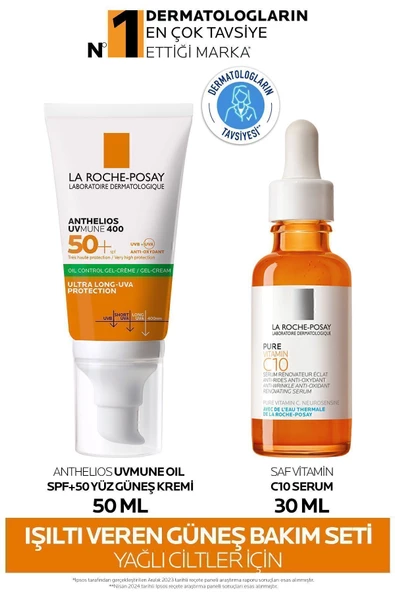 Güneş Koruyuculu Cilt Bakım Seti:Anthelios Oil Control Gel Yüz Güneş Kremi SPF50+& Vitamin C Serum