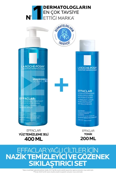 Yağlı Ciltler İçin Cilt Bakım Seti : Effaclar Yüz Temizleme Jeli 400ml & Sıklaştırıcı Tonik 200ml