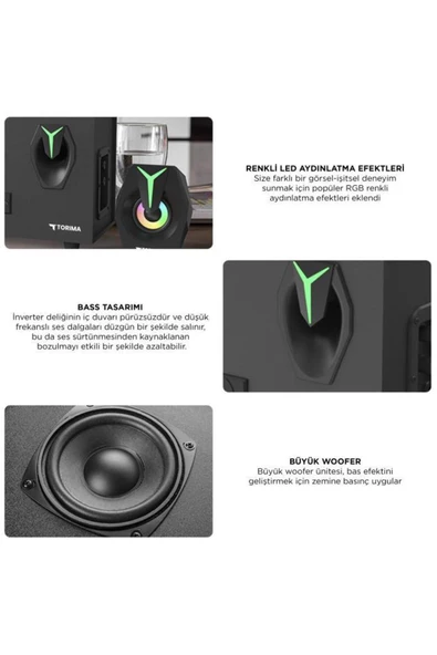 Torima D37 Bluetooth Hoparlör - RGB Işık ve Hafıza Kartı Destekli" - 3
