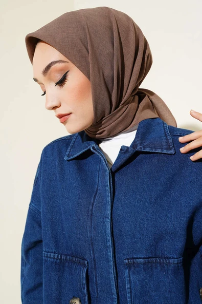 Taşlanmış Keten Eşarp Açık Kahve -24