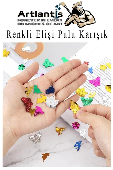 Elişi Pulu Karışık Şekilli 100 lü 1 Paket Renkli Şekilli Pul Yanardöner Payet Pırıltılı Süs Okul Öncesi Kreş Ana Sınıfı - 2