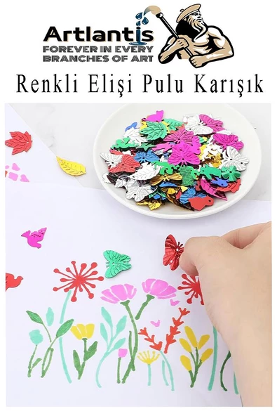 Elişi Pulu Karışık Şekilli 100 lü 1 Paket Renkli Şekilli Pul Yanardöner Payet Pırıltılı Süs Okul Öncesi Kreş Ana Sınıfı - 3