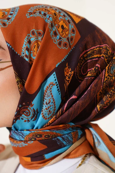 Etnik Desen Soft Pamuk Eşarp Camel - 4