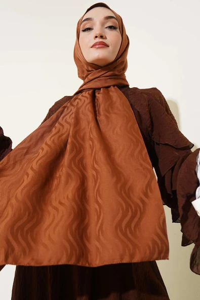 Dalga Desen İpeksi Jakar Şal Kahve ürün görseli 1