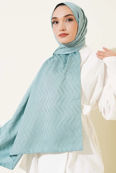 Dalga Desen İpeksi Jakar Şal Mint - Resim 2