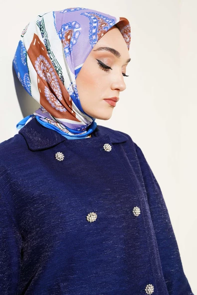 Etnik Desen Soft Pamuk Eşarp Saks