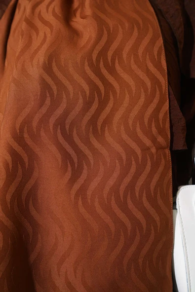 Dalga Desen İpeksi Jakar Şal Kahve - Resim 4