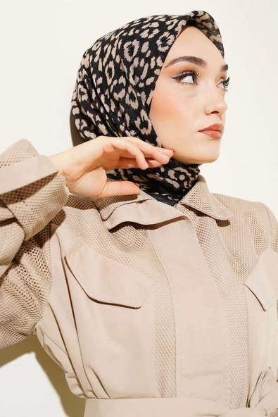 Karamel Serisi Flamu Cotton Eşarp Leopar