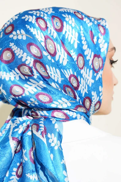 Yaprak Desenli Bambu Eşarp Saks - Resim 4